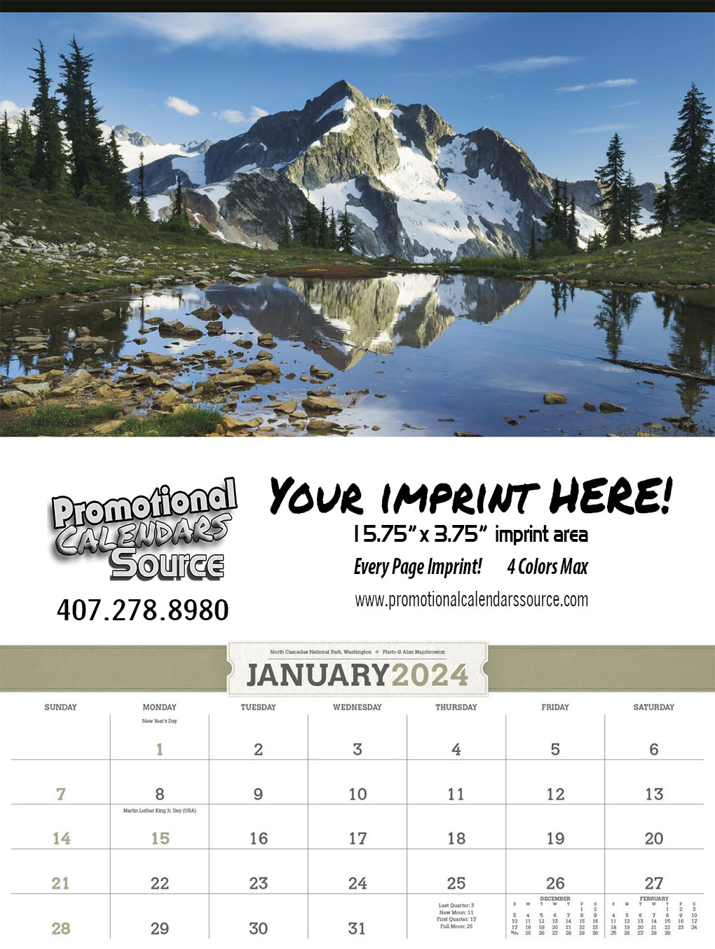 American Splendor with Date Blocks Scenic Wall Calendar