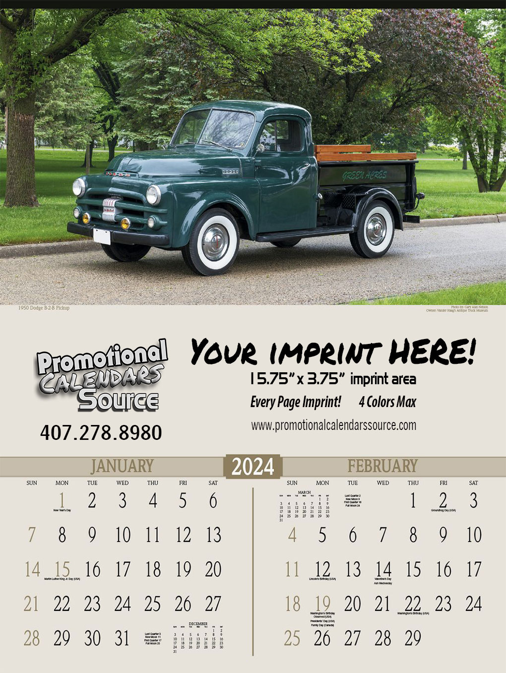 Antique Trucks Calendar 2 Months per Page 17x23