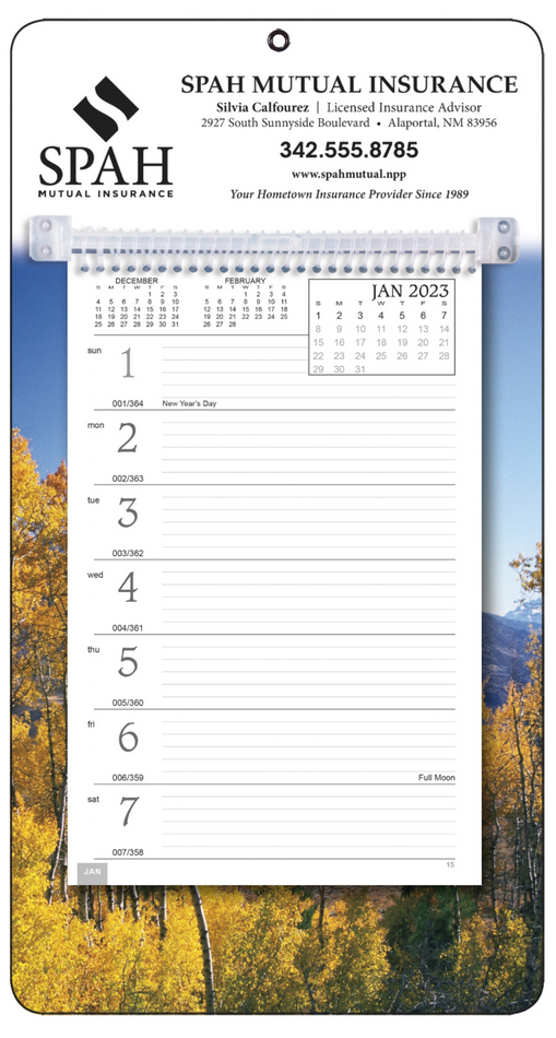Weekly Memo Calendar Custom Printed, Autumn Scenic Theme, 7x13