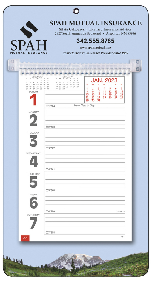Large Numbers Promotional Weekly Memo Calendar  - Mountains