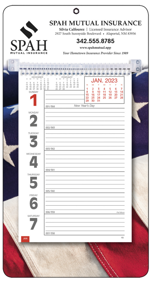 Weekly Memo Calendar w Big Numbers   - Patriotic