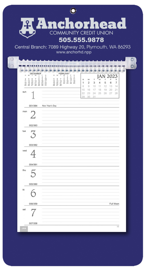 Weekly Memo Calendar w Solid Blue Background