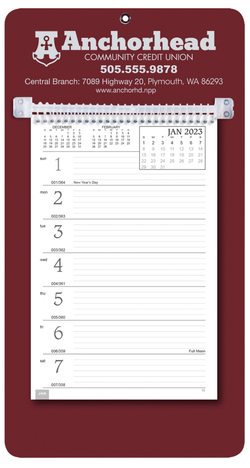 Memo Weekly Calendar, Maroon Background