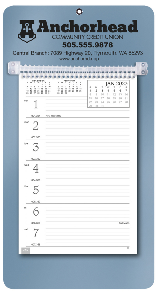 Memo Calendar w Weekly Grid, Metallic Blue Mount