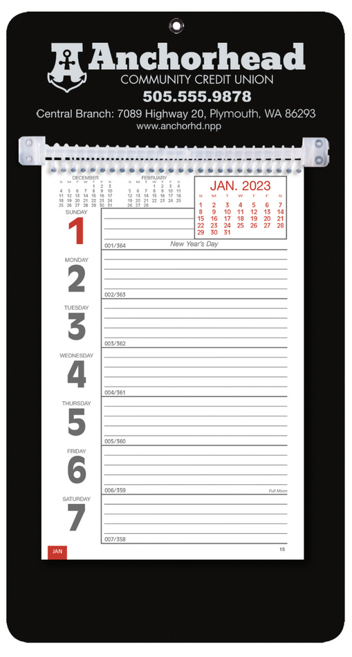 Promotional Big Numbers Weekly Memo Calendar  - Black