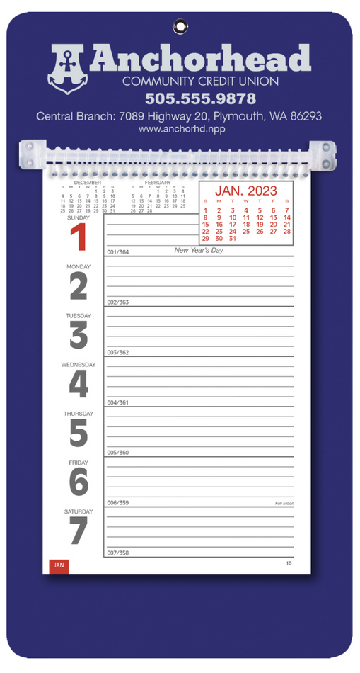 Promotional Big Numbers Weekly Memo Calendar  - Blue