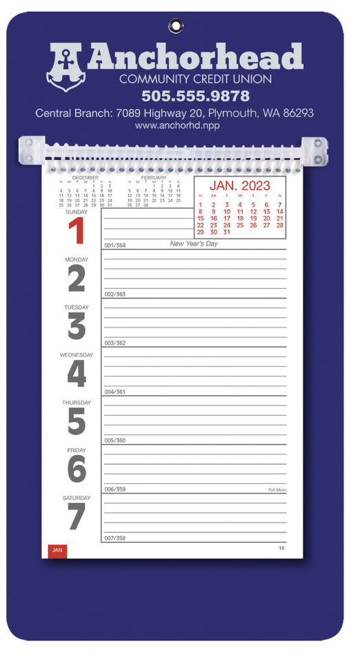 Promotional Big Numbers Weekly Memo Calendar  - Blue