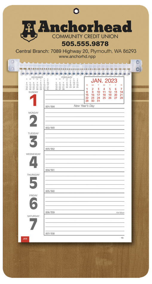 Promotional Big Numbers Weekly Memo Calendar  - Butcher Block