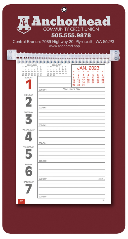 Promotional Big Numbers Weekly Memo Calendar  - Maroon