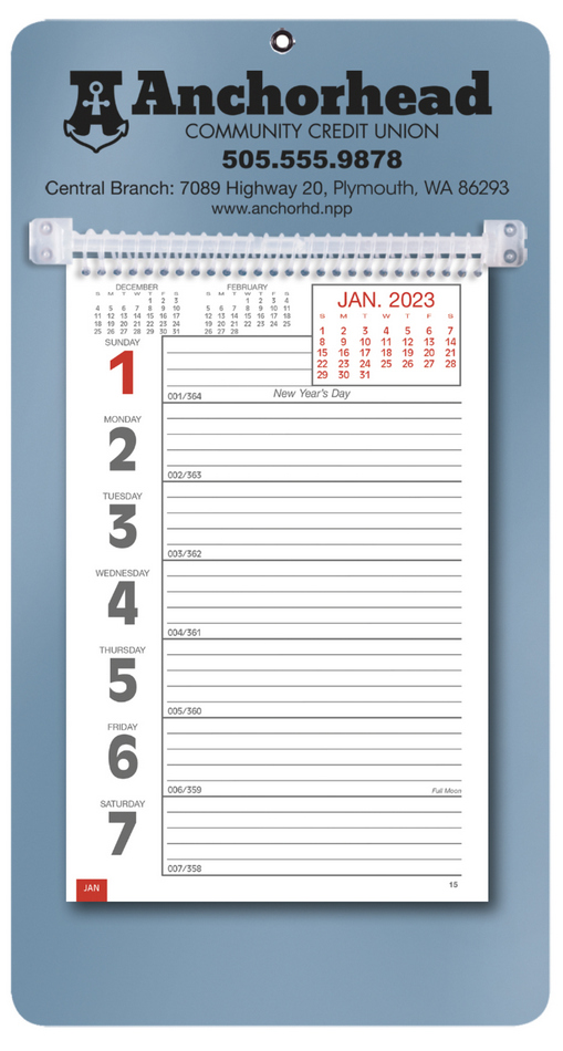 Promotional Big Numbers Weekly Memo Calendar  - Metallic Blue