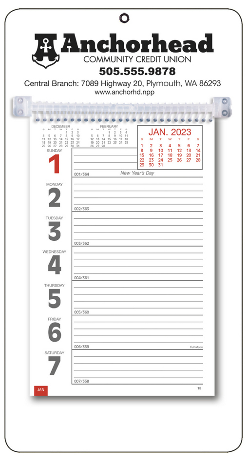 Promotional Big Numbers Weekly Memo Calendar  - White