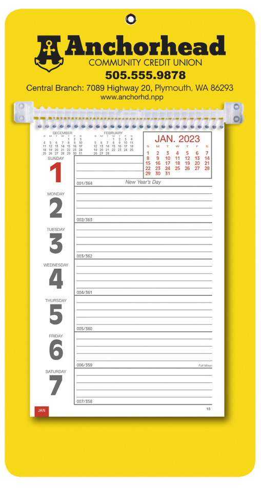 Promotional Big Numbers Weekly Memo Calendar  - Yellow