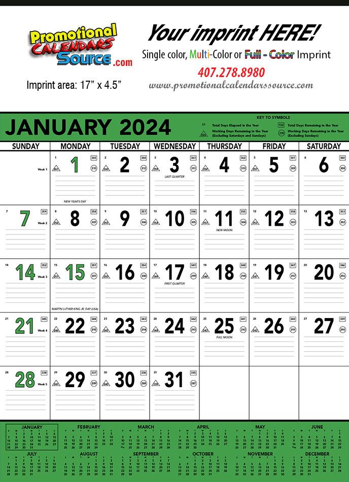 Contractor Commercial Calendar Green & Black, 18x25