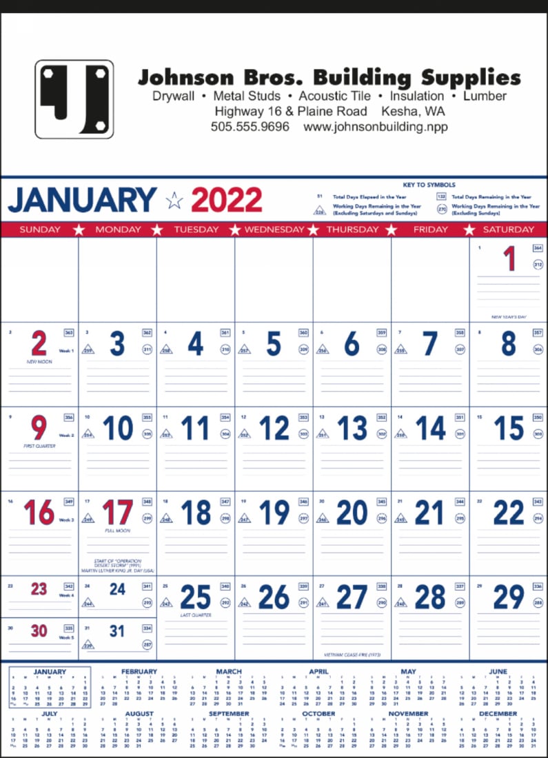 Patriotic Colors Contractor Calendar, 18x25, 