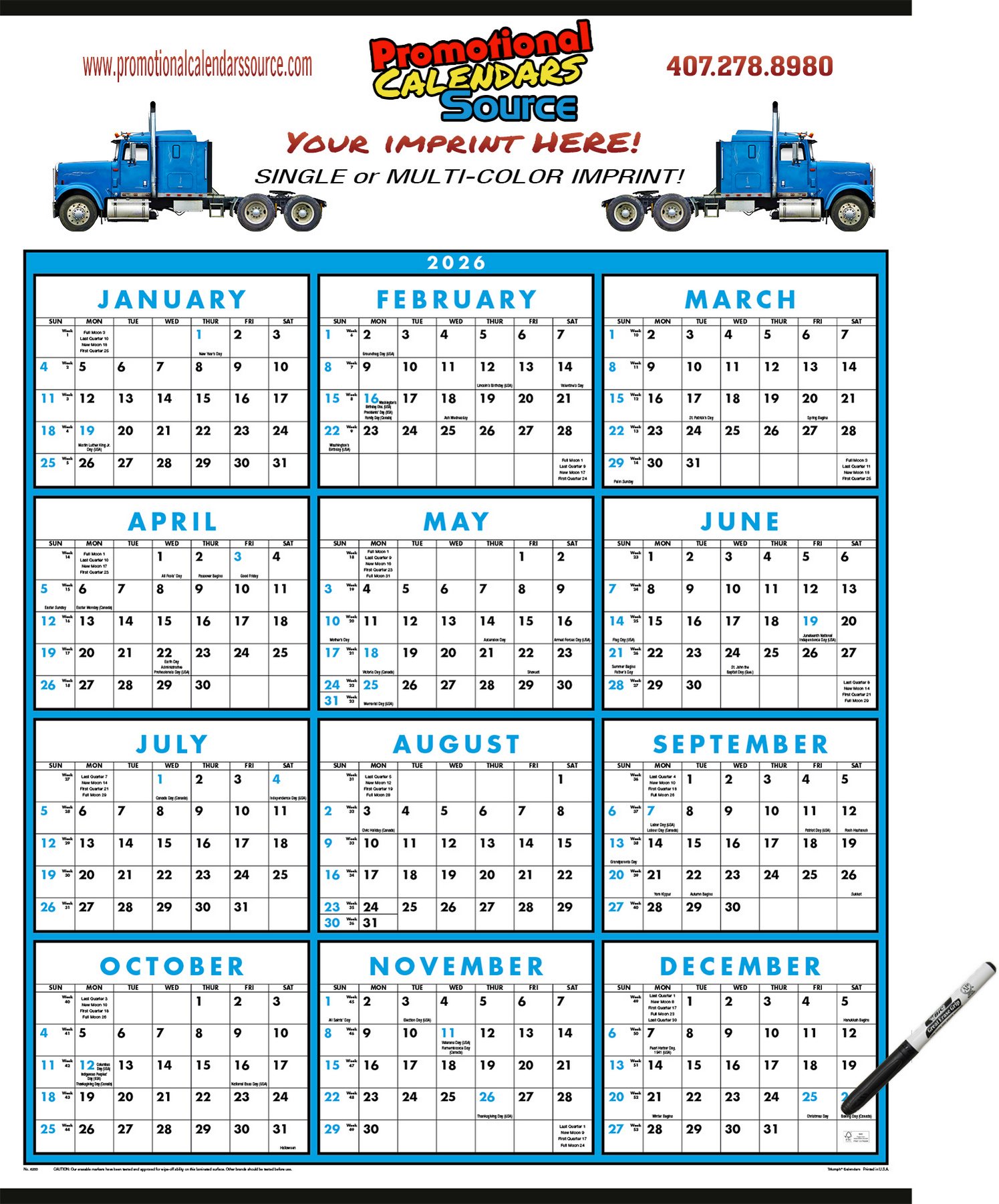 2026 Laminated Span-A-Year Promotional Wall Calendar (22