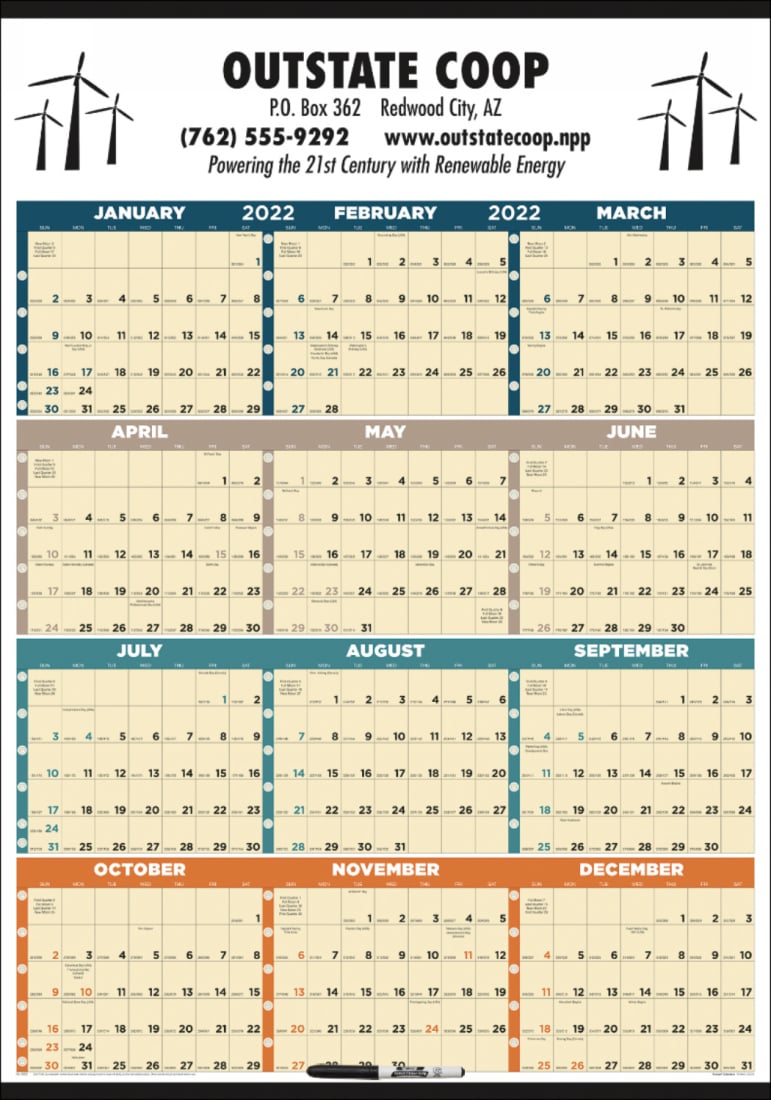 Laminated 12-Month-View Calendar, 27x38, Full Color Imprint Option | Julian Dates | Week Numbers | 2024