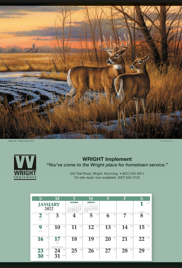 Jumbo Hanger Custom Printed Calendar - White Tail Deer 27x39 | 2024