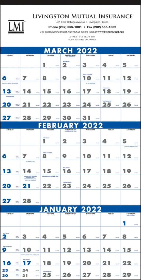 3-Month (4-Sheet) Calendar w Julian Dates 13x25