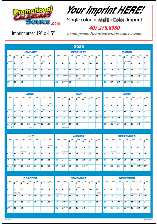Year View Single Sheet Calendar 20.75x28.75  Blue & Black