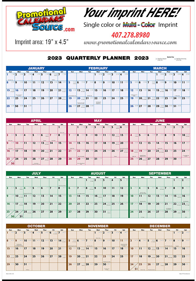 Full Year View Single Sheet 4-Color Calendar Size 20.75x28.75 - 2024