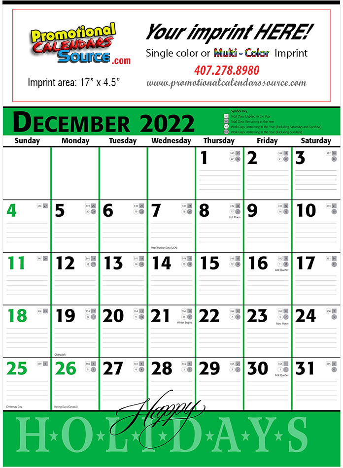Commercial Promotional Planner Wall Calendar Green & Black Grid