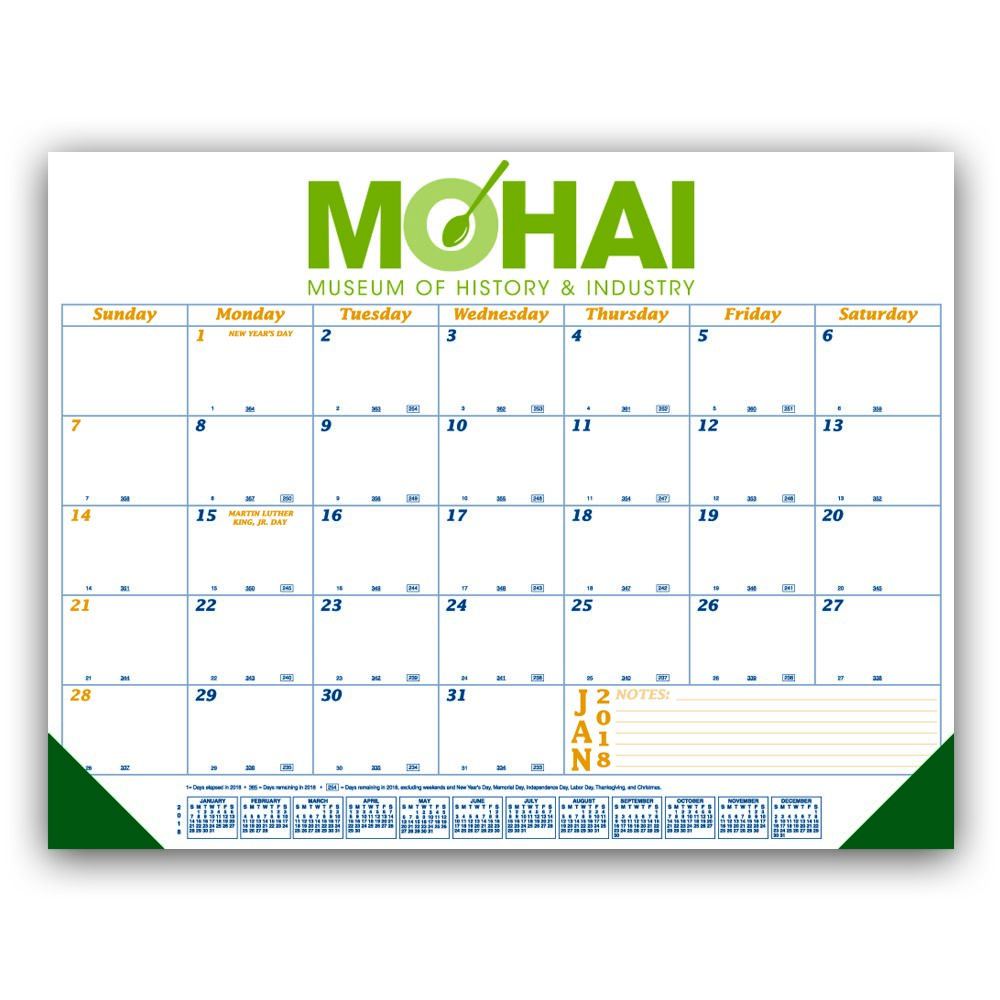 Personalized Desk Pad Calendar with Blue & Gold Grid - size 22x17