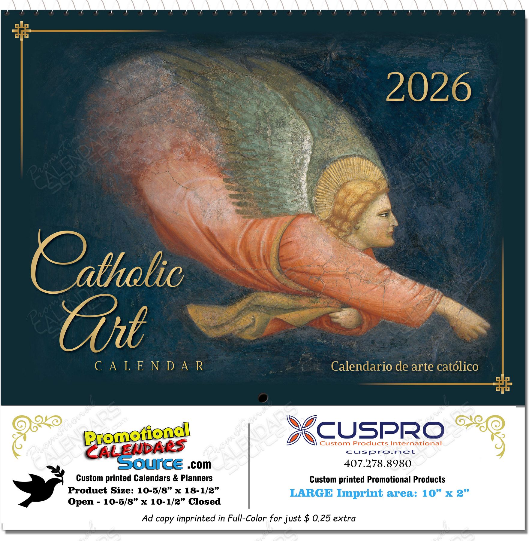 Bilingual Traditional Art Catholic Calendar English-Spanish Spiral