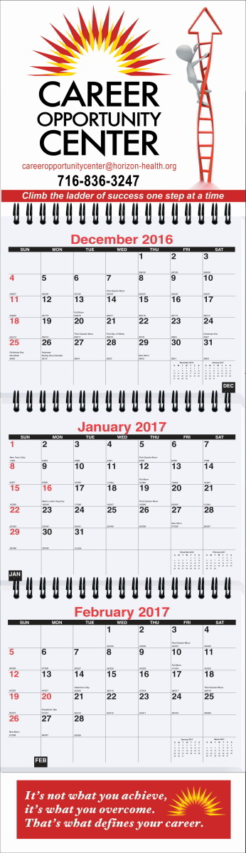 3 Month at a Glance Custom Calendar w Drop Ad 6x20.75