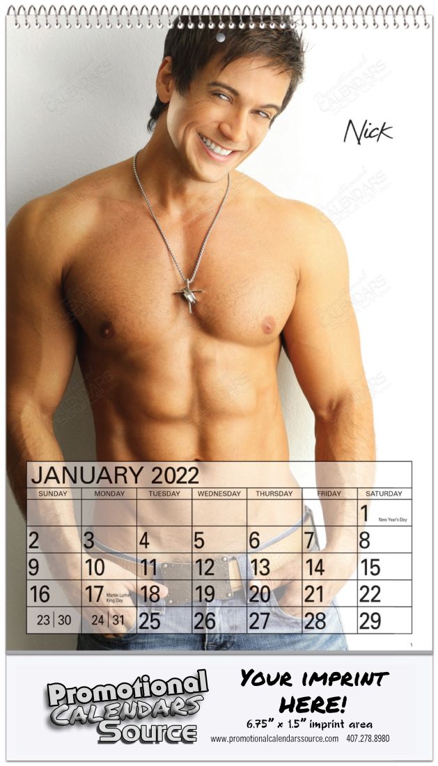 Male Models 2024 Calendar with Top Spiral ,Size 8x14