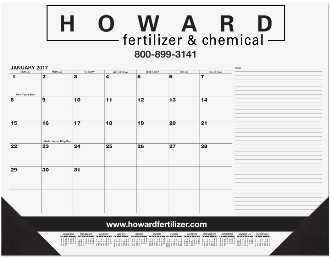 Desk Pad Calendar Black Grid Side Notes