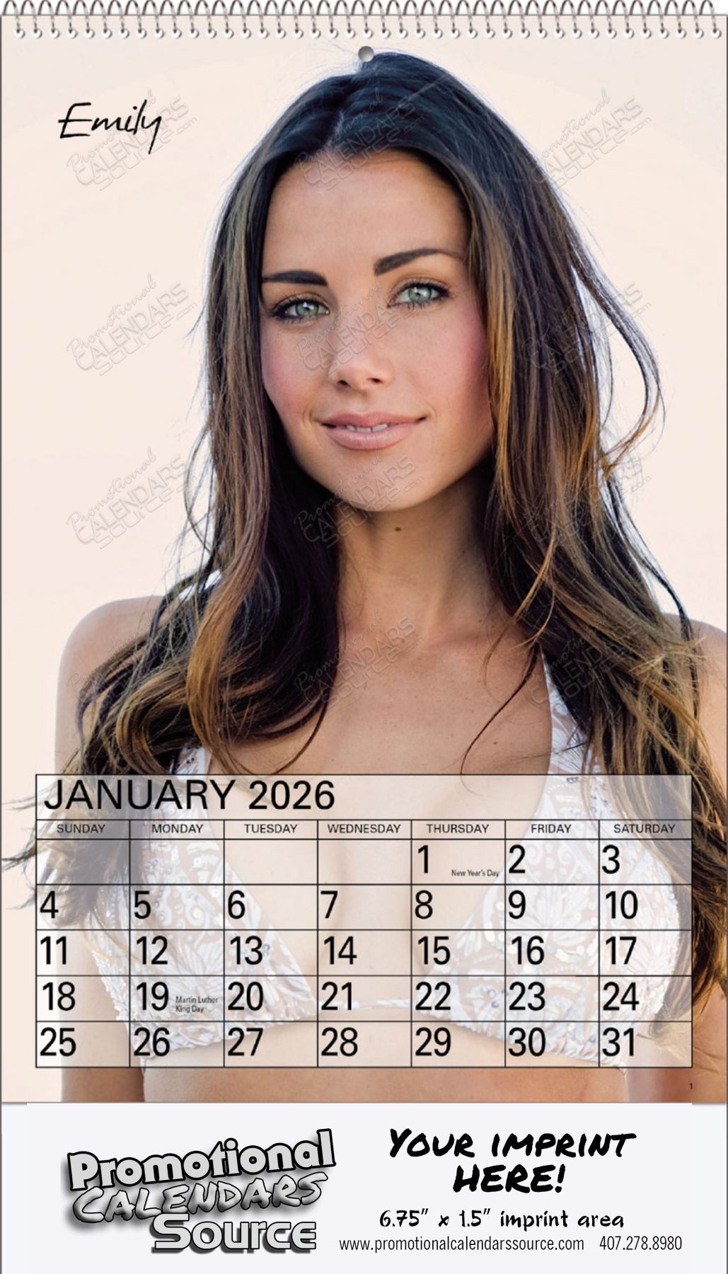 Glamour Swimsuit Model Calendar, Top Spiral Binding, 8x14