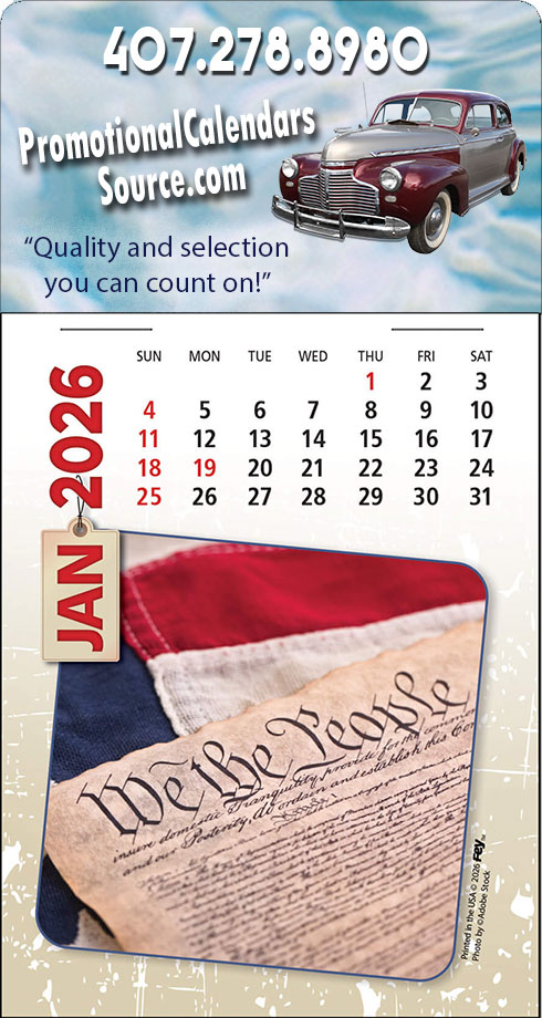Patriotic Adhesive Stick-Up Calendar - Full Color Imprint with Red, White & Blue Design