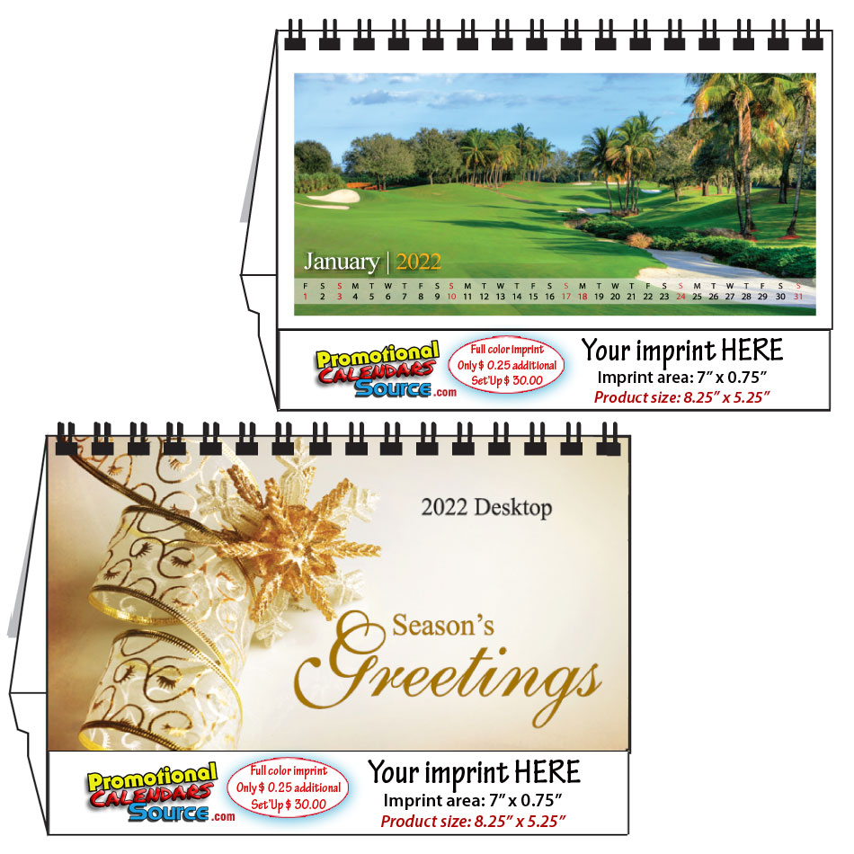 Golf Courses Desktop Calendar 8.25x5.25 White Tent