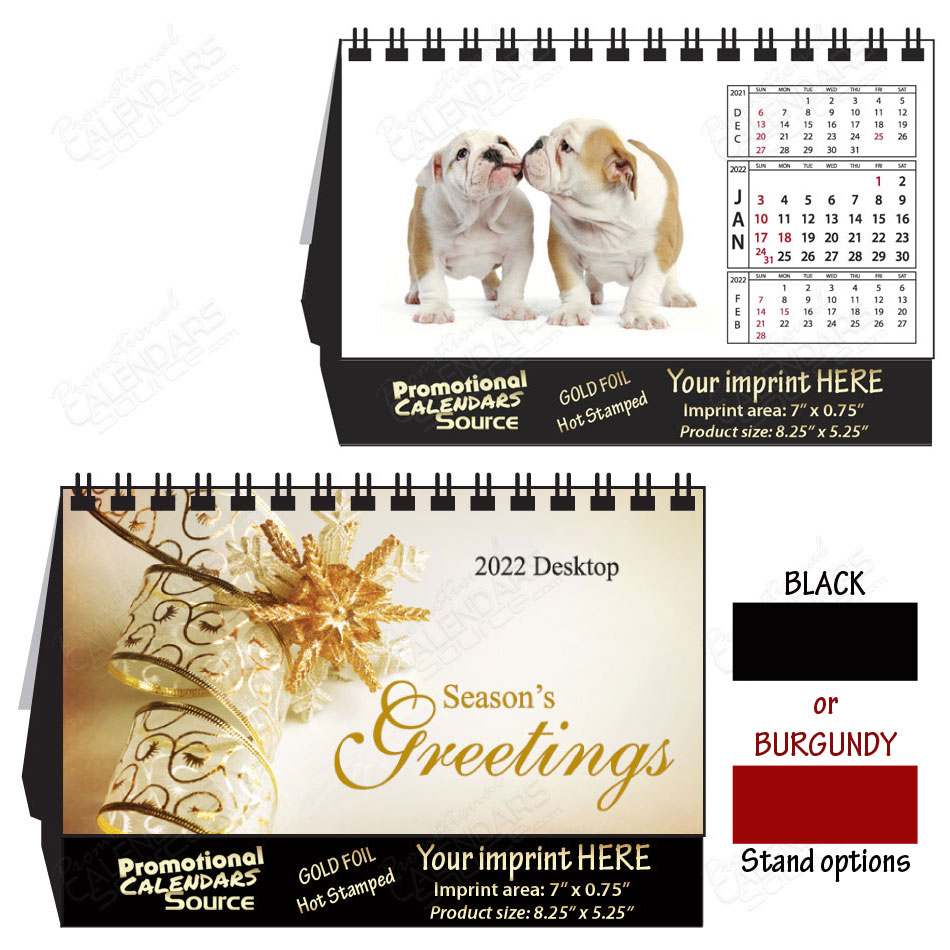 Cute Puppies Tent Desk Calendar - Foil Stamped Ad Copy