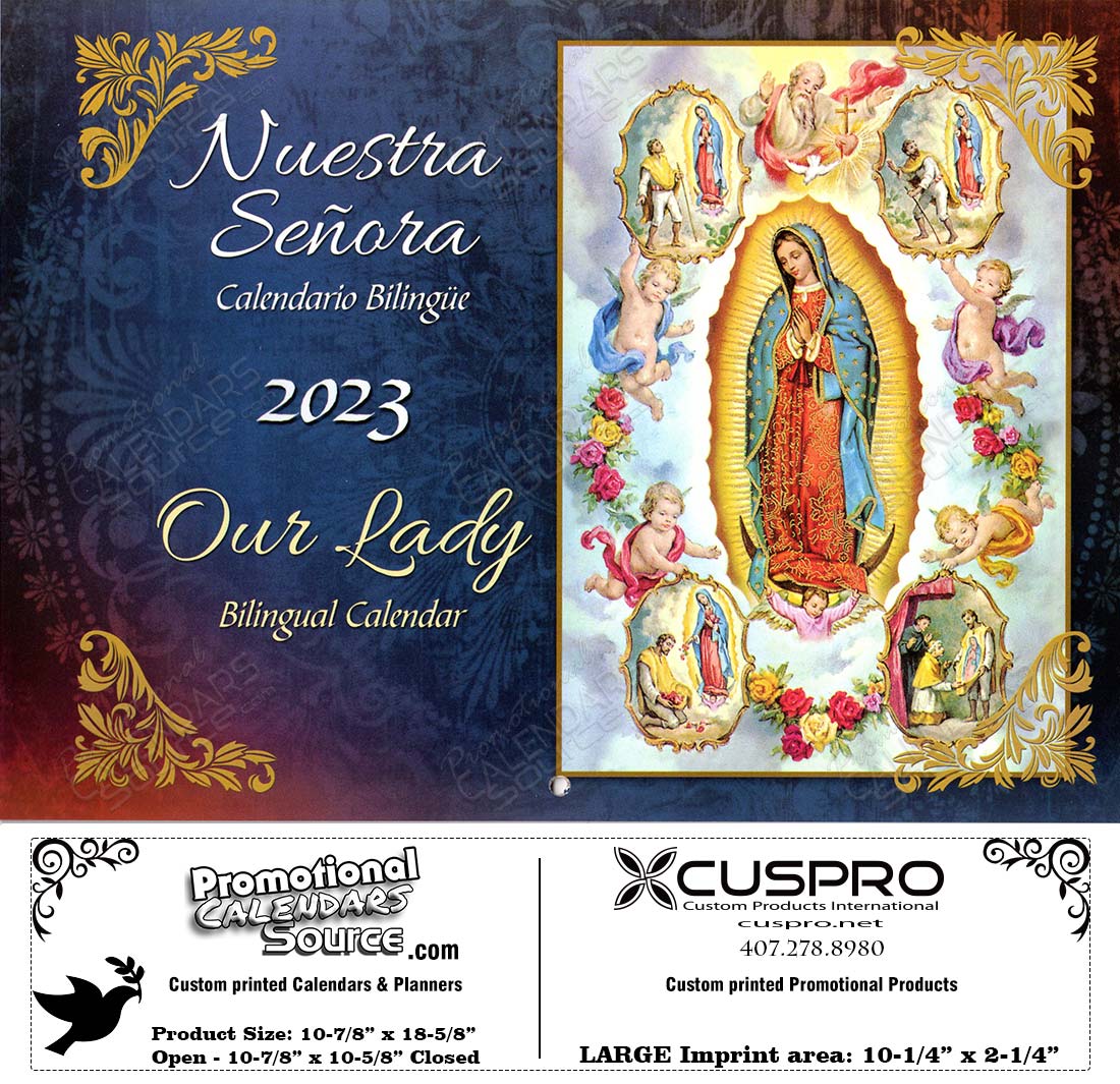 Our Lady Calendar (Bilingual Spanish-English) Catholic Calendar with Funeral Preplanning insert option