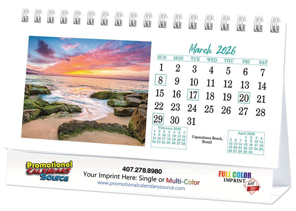 Scenic Beaches Tent Desk Calendar 6 Sheets Spiral Top