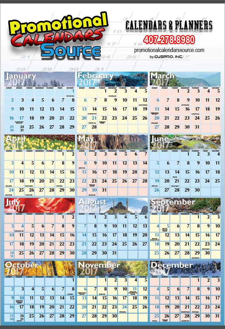 Year at a Glance Wall Calendar 27x39 Nature Views