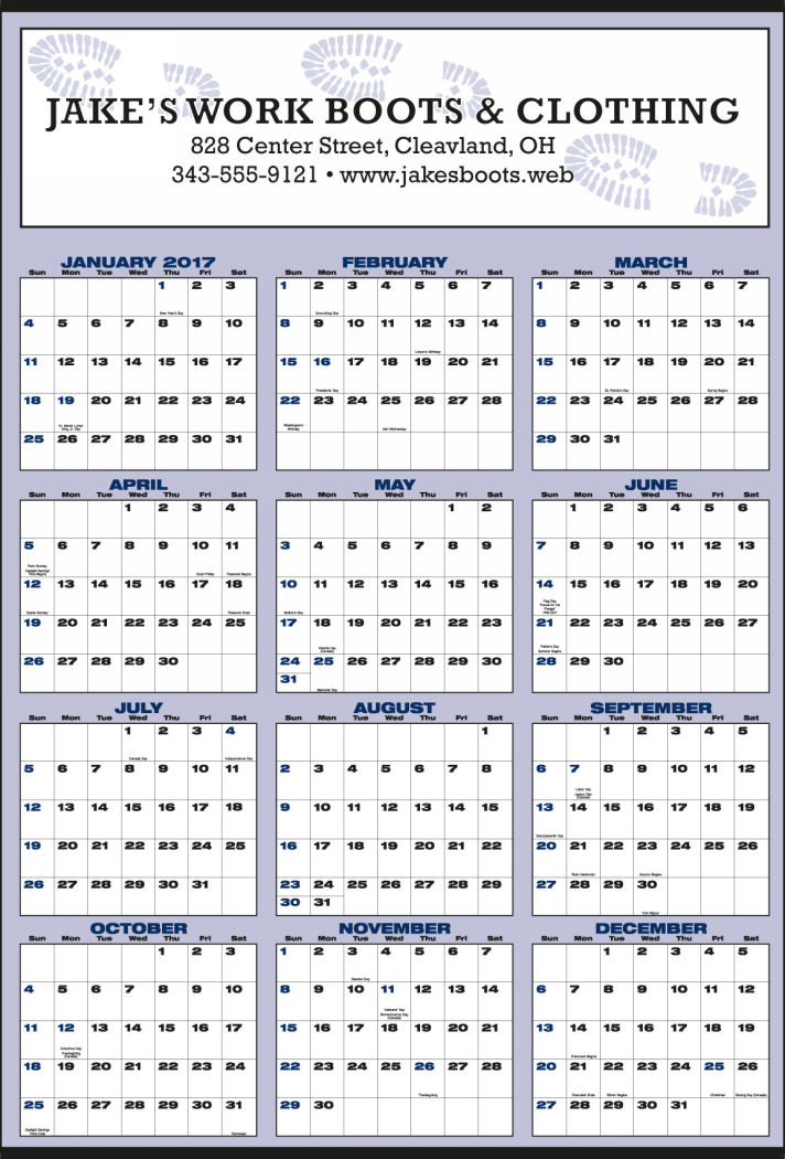 Large Year-In-View Planner Calendar 27x39 Blue & Black