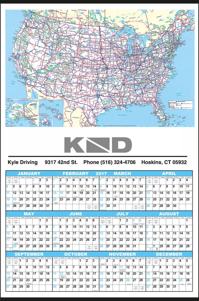 Year In View Calendar with U.S. Map 17x25