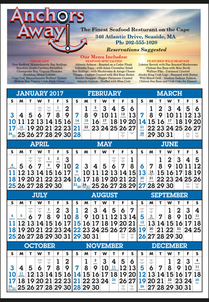 Custom Mid Size SpanAYear Calendar Printed in Full Color 22"x34"