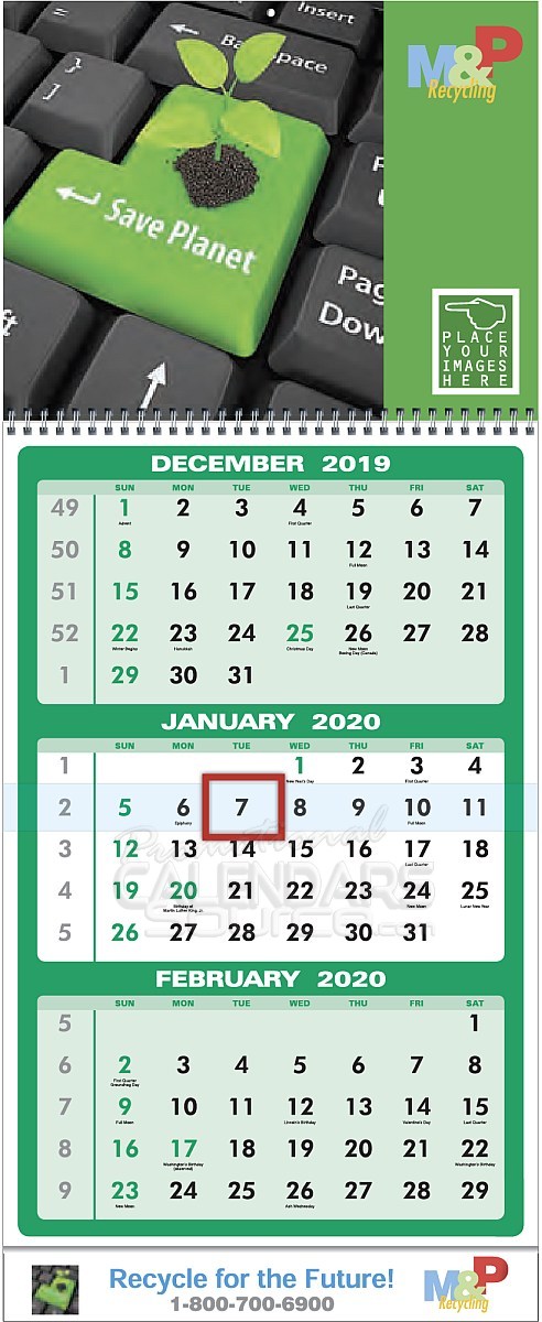 Commercial 3-Month View Calendar, 2 Panel, Drop Ad, Size 11x27.5
