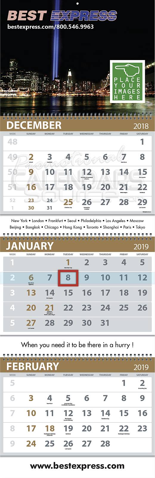 3-Month 4 Panel Custom Calendar with 3 Dop Ads 13x39.5