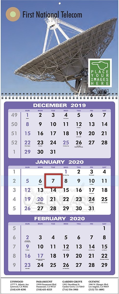 3 Month Custom Calendar w Drop Ad, 11x27.5