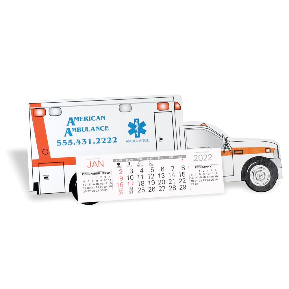 Ambulance Die Cut Desk Calendar - Heavy chipboard construction