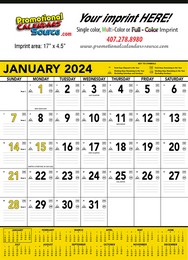 Black & Yellow Contractor Calendar with Julian Dates, Size 18x25