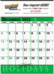 Commercial Promotional Planner Wall Calendar Green & Black Grid