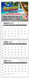 Custom 3-Month 4 panel wall calendar with week numbers, size 11x31.5