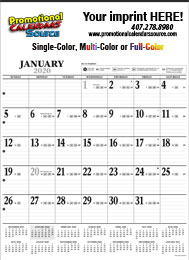 Contractor Wall Calendar w Full Color Ad Imprint, Black & White grid, Size 18