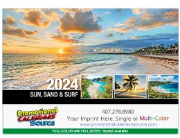 Beaches, Sun & Ocean Views Desk Calendar - 3 Month View 