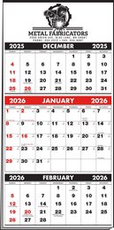 3-Months-In-View Multi-Sheets Calendar - 1-Color Imprint - Red & Black Grids w/Tinned Top 13.25x27